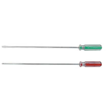 12 Inch Extra Long #2 Phillips & 6mm Slotted Screwdriver 2-Piece Set, Magnetic Tip Flat Blade Cross-head Screwdrivers (Red, Green) - size: 12 Inch #2 (Phillips+Slotted)