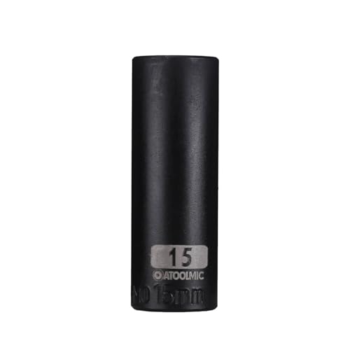 3/8 Inch Drive x 15mm Deep 6PT CR-MO Impact Socket for Removing Axle nut | Metric Socket,6-Point Radius Corner Design,Two Size Markings,Square Chamfered Opening,For Removal of Axle Nut - size: 15 mm, style: 3/8" Drive Deep Socket