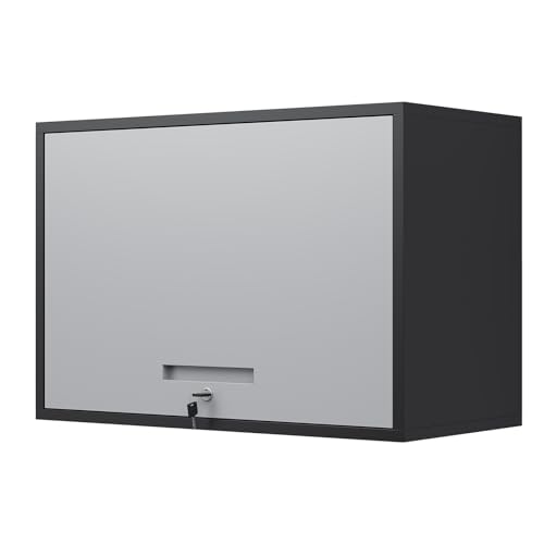 Yizosh Metal Wall Cabinet with Doors and Shelves, Wall Mounted Storage Cabinet for Garage, Basement, Kitchen, Warehouse (Black Gray, 21.6" H) - color: Gray Black, size: 16"D x 32"W x 22"H