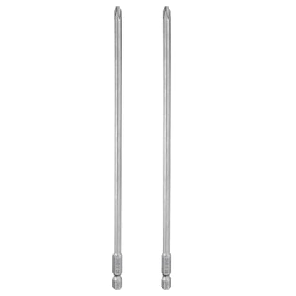 HARFINGTON 2pcs #2 Phillips Screwdriver Bit PH2 1/4" Hex Shank 8" (200mm) Long Magnetic S2 Steel Industrial Grade Screw Driver Bit Cross Head Electric Drill Bits 0.197" (5mm) Rod - size: PH2 x 200mm x 5mm