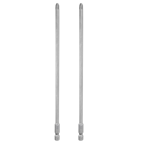 HARFINGTON 2pcs #2 Phillips Screwdriver Bit PH2 1/4" Hex Shank 8" (200mm) Long Magnetic S2 Steel Industrial Grade Screw Driver Bit Cross Head Electric Drill Bits 0.197" (5mm) Rod - size: PH2 x 200mm x 5mm