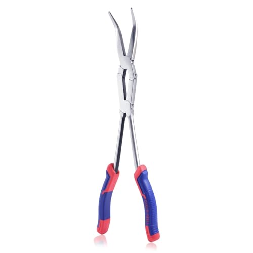 13Inch Double-Joint Bent Long Nose Pliers Long Reach 45-Degree Bent Long Nose Pliers Serrated Jaw Dual Pivot Plier Hose Grip Plier for Hard to Reach Narrow Spaces - style: Bent Nose