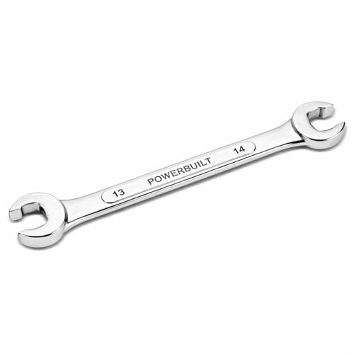 Powerbuilt 13 MM x 14 MM Metric Flare Nut Wrench, 6 Point Double Ppen Ends, For hose and brass fittings, For Brake Line Wrench, Chrome-Vanadium made - 644038 - style: 13mm x 14mm