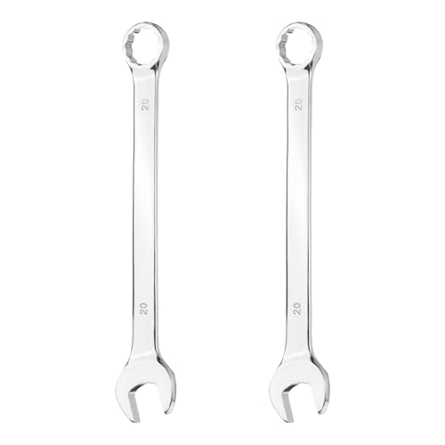 HARFINGTON 2Pcs Combination Wrench 20mm Metric 12-Point Box and Open End 45# Carbon Steel Double Ended Spanner Tool for Automotive Pipe Furniture Machinery DIY Repair, Silver White - size: 20mm