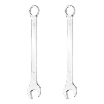 HARFINGTON 2Pcs Combination Wrench 20mm Metric 12-Point Box and Open End 45# Carbon Steel Double Ended Spanner Tool for Automotive Pipe Furniture Machinery DIY Repair, Silver White - size: 20mm
