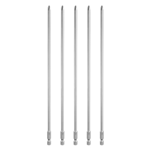 HARFINGTON 5pcs #2 Phillips Screwdriver Bit PH2 1/4" Hex Shank 10" (250mm) Long Magnetic S2 Steel Industrial Grade Screw Driver Bit Cross Head Electric Drill Bits 0.197" (5mm) Rod - size: PH2 x 250mm x 5mm