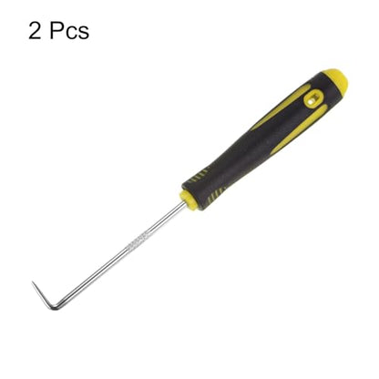 HARFINGTON 2pcs 90 Degree Picks 165mm Zinc Alloy Rubber Handle Round Automotive Pick Tool Set for Removing O Rings Small Items, Black Yellow