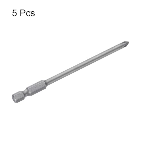 HARFINGTON 5pcs #1 Phillips Screwdriver Bit PH1 1/4" Hex Shank 4" (100mm) Long Magnetic S2 Steel Industrial Grade Screw Driver Bit Cross Head Electric Drill Bits 0.177" (4.5mm) Rod - size: PH1 x 100mm x 4.5mm