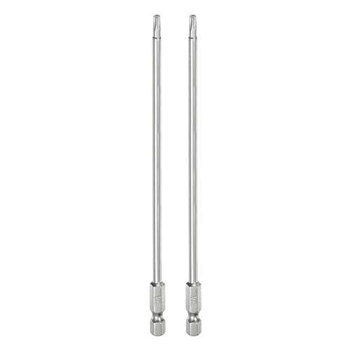 HARFINGTON 2pcs T15 Security Torx Bit 1/4" Hex Shank 6" Long S2 Steel Magnetic Tamper Resistant Star Bits Screwdriver Torx Head with Hole for Driver Drill Bits Remove Fastening Screws - size: T15