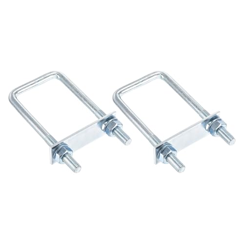 DTGN M10x50x130mm U Bolts Square Kit - 2Set - Carbon Steel U-Bolt Kit with Nuts, Washers, Frame Plate - Good for Pipe, Trailer, Automotive, Leaf Spring Fastener - size: M10x50x130mm