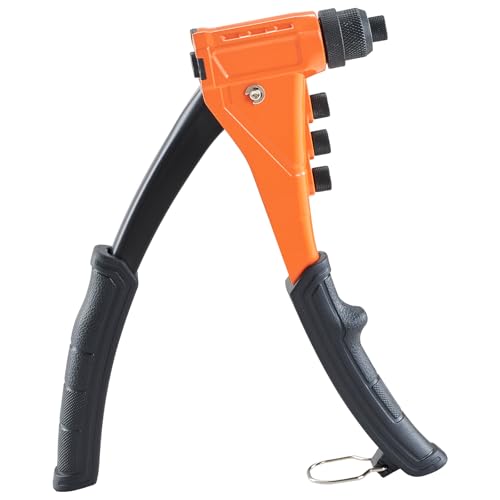VEVOR Pop Rivet Gun Kit, with 200 Blind Rivets, Heavy Duty Single Hand Riveter with 4 Interchangeable Nosepieces, 4 Drill Bits, and a Carrying Case, Manual Riveting Tool for Metal, Automotive, Home - size: 9", style: RIVET GUN