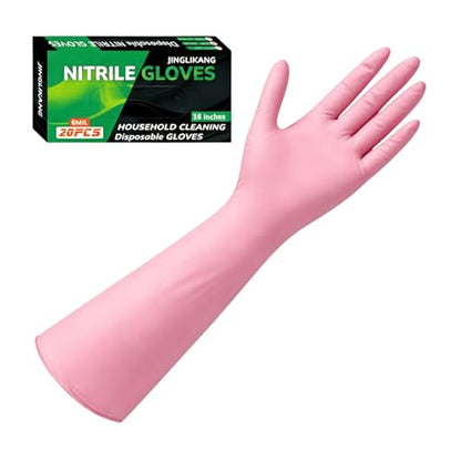 16 inch Nitrile Disposable Gloves Long Sleeved Blue 6Mil Durable Waterproof Latex Free Cleaning Dishwashing 50PCS - color: Pink, size: Medium