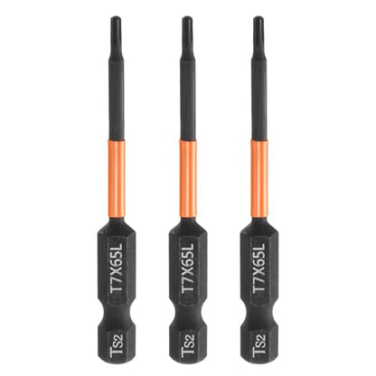 HARFINGTON 3pcs T7 Torx Head Screwdriver Bit 2.56" (65mm) Long 1/4" Hex Shank Magnetic No Hole Tamper Proof 6 Point Star Screw Driver Drill Bits Phosphate S2 Steel Industrial Power Tools - size: T7