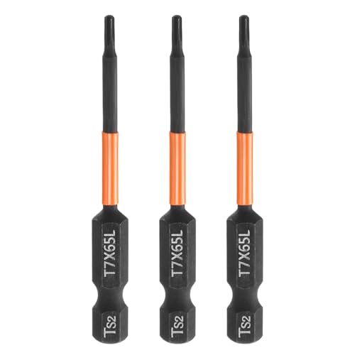 HARFINGTON 3pcs T7 Torx Head Screwdriver Bit 2.56" (65mm) Long 1/4" Hex Shank Magnetic No Hole Tamper Proof 6 Point Star Screw Driver Drill Bits Phosphate S2 Steel Industrial Power Tools - size: T7