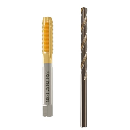Tap and Drill Bit Set, M8x1.25 Tap + 6.8mm Drill, Titanium Coated | For M8x1.25 Thread Tapping and Drilling, Ti Coated Tap and Twist Drill Combo for Industrial Mechanics Metalworking - size: M8*1.25 + 6.8mm