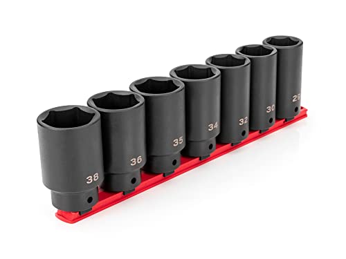 TEKTON 1/2 Inch Drive Axle Nut Impact Socket Set, 7-Piece | SID92101 - size: 7-Piece (29-38 mm), Rail