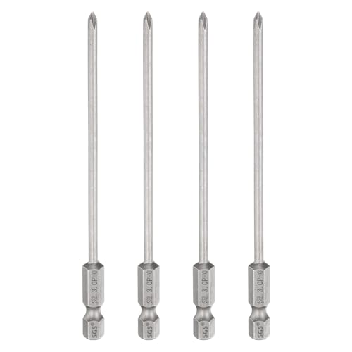 HARFINGTON 4pcs #0 Phillips Screwdriver Bit PH0 1/4" Hex Shank 4.3" (110mm) Long 0.12" Rod Magnetic Cross Head Drill Bits S2 Steel Industrial Screw Driver Bit for Electric Power Tools, Gray - size: PH0 x 4.3" x 0.12"