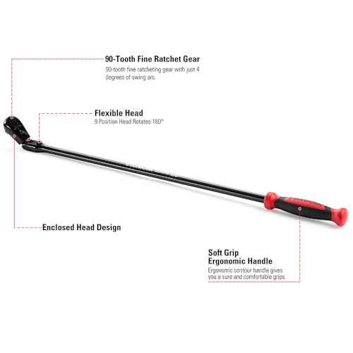 STARWORK TRUE MECHANIC™ 1/2" Drive 90 Tooth Dust-Proof Black Chrome Locking Flex Ratchet, Extra Long 33" Length - size: 33" Length
