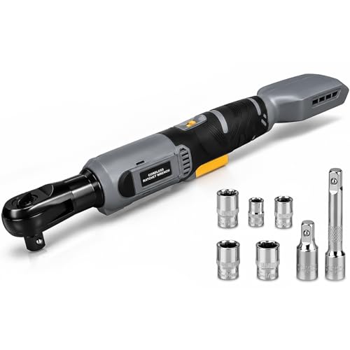 3/8" Cordless Ratchet Wrench Compatible With DEWALT 20V MAX Battery(Tool Only), 89Ft-Lbs(120N.m), Electric Ratchet Wrench Set with Variable Speed, LED Light, 5 Sockets, 3" Extension Bar, 1/2" Adapter