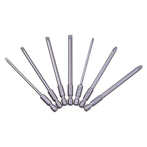 Rocaris 12 Pack 1/4 Inch Hex Shank Long Magnetic Screwdriver Bits Set 4 in Power Tools (Slotted+Cross Head) - size: 12Pcs(Slotted+Cross)