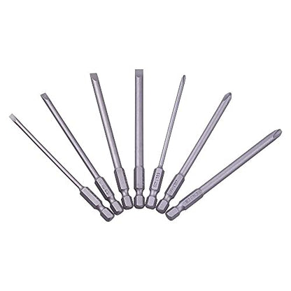 Rocaris 12 Pack 1/4 Inch Hex Shank Long Magnetic Screwdriver Bits Set 4 in Power Tools (Slotted+Cross Head) - size: 12Pcs(Slotted+Cross)
