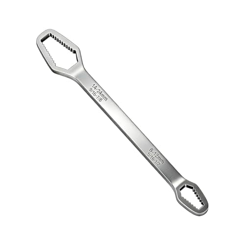 Universal Double Ended Wrench, 8-24mm Metric & SAE Self Adjusting Universal Car Torx Wrench, All in One Wrenches Set for Bike Car and Home Repair (Silver) - color: Silver