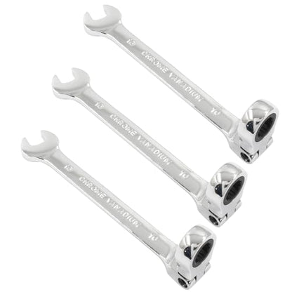 3Pcs Flexible Ratchet Wrenches Set, 10mm | Chrome Vanadium Steel, Gear Wrench for Versatile Gear Ring Ratcheting Combination, 5° Movement, 72 Teeth