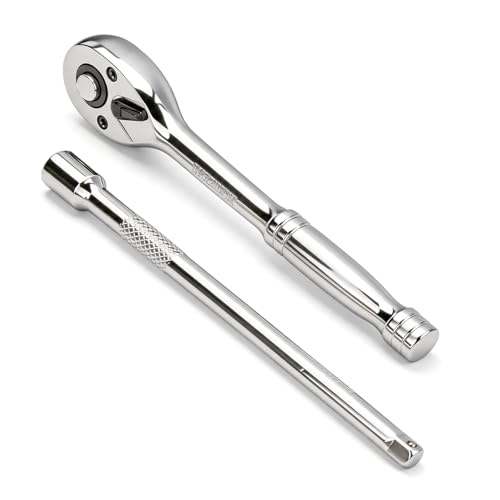 1/4" Drive Ratchet Wrench Set, 90T Quick-Release Reversible Ratchet, Cr-Mo Head with 6" Extension Bar for Automotive, Electronics & Home Repair - size: 1/4"