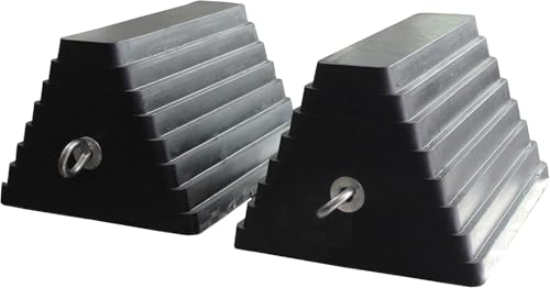 MaxxHaul Rubber Wheel Chock 2 Pack, Large 10" x 8" x 6" Heavy Duty Tire Stop with Non Slip All Weather Grip, Oil Resistant Rubber Block with Steel Eyebolt for Vehicle and Trailer Safety (80681) - size: MaxxHaul 80681- 10" x 8" x 6"