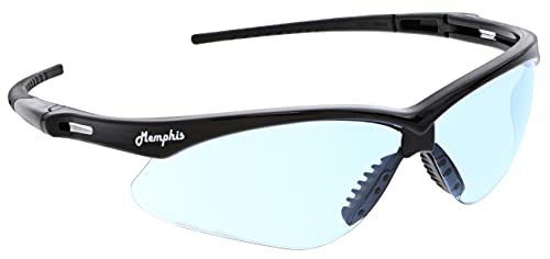 MCR Safety Glasses MP113 Light Blue Polycarbonate Lenses with UV Protection & Scratch Resistant Coating, Black Frame, 1-Pair - color: Light Blue, size: One Size