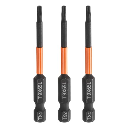 HARFINGTON 3pcs T9 Torx Head Screwdriver Bit 2.56" (65mm) Long 1/4" Hex Shank Magnetic No Hole Tamper Proof 6 Point Star Screw Driver Drill Bits Phosphate S2 Steel Industrial Power Tools - size: T9
