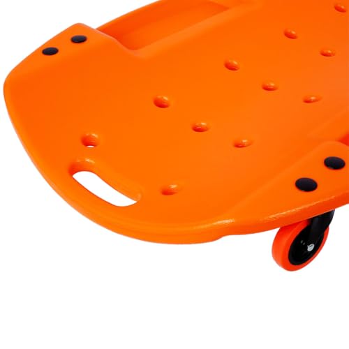 48" Mechanic Creeper, 440 lbs Heavy Duty Rolling Garage Creeper with Padded Headrest, 6 Swivel Casters, Molded Tool Trays, HDPE Low Profile Automotive Repair Creeper, Orange