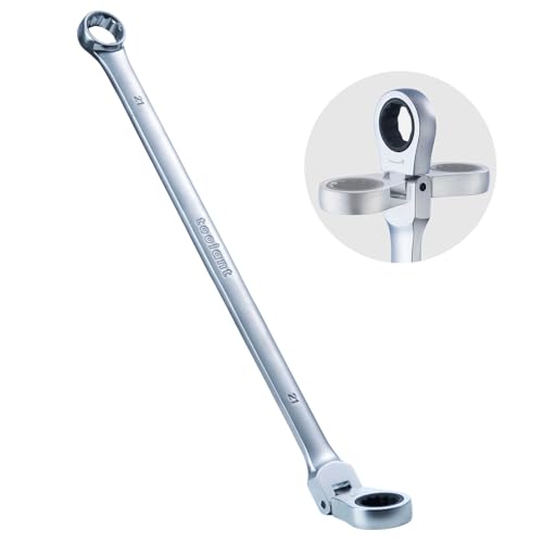 toolant Extra Long Ratcheting Wrench, Flex Head & Fixed Offset Head Double Box End Combination Wrench, CR-V Steel, Metric 21mm - size: 21 mm
