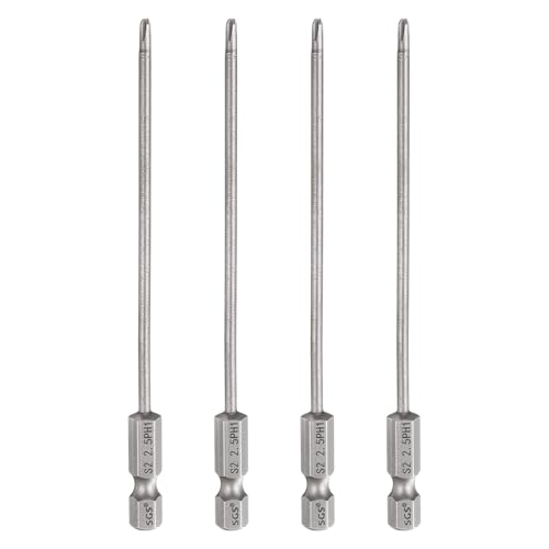 HARFINGTON 4pcs #1 Phillips Screwdriver Bit PH1 1/4" Hex Shank 4.3" (110mm) Long 0.1" Rod Magnetic Cross Head Drill Bits S2 Steel Industrial Screw Driver for Electric Power Tools, Gray - size: PH1 x 4.3" x 0.1"