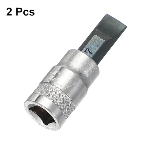 HARFINGTON 2Pcs Slotted Bit Socket 1/4" Drive SL7 S2 Steel Flat Head Screwdriver Drill Bits CR-V Steel Socket Adapter for Home Auto Axle Hex Nuts Bolts Repair - size: 1/4" Drive SL7