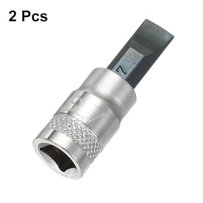 HARFINGTON 2Pcs Slotted Bit Socket 1/4" Drive SL7 S2 Steel Flat Head Screwdriver Drill Bits CR-V Steel Socket Adapter for Home Auto Axle Hex Nuts Bolts Repair - size: 1/4" Drive SL7