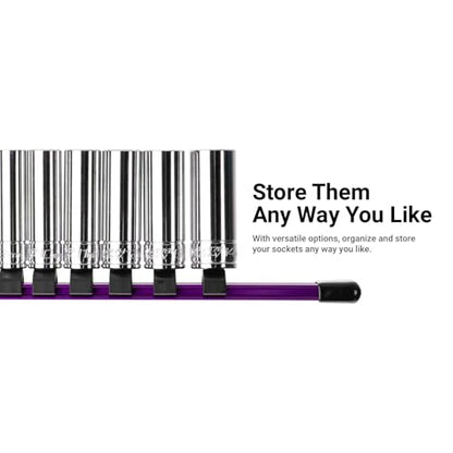 Capri Tools Aluminum Socket Rail, 1/4 in. Drive, 17 in. Long, 24 Socket Clips, Purple - color: Purple, size: 1/4 in. Drive
