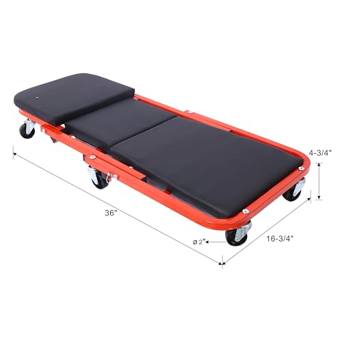 LuckyNote Mechanic, Garage Gift, 36" Z Creeper Seat, 2 in 1 Mechanic Gifts, 300 lbs Capacity, Low Profile Creeper with 6 pcs Wheels in Garage/Shop for Fathers Day Tool Gift (red) - color: Red