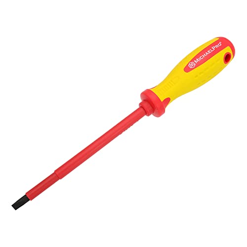 MichaelPro 6.5 x 150mm 1000V VDE Insulated Screwdriver, Electrician Tools, Slotted Screwdriver with Magnetic Tip, CR-MO Steel Blade, 10,000V Tested and Certified for Electrician Safety - MP002033 - size: 1-Piece 6.5 x 150mm Slotted