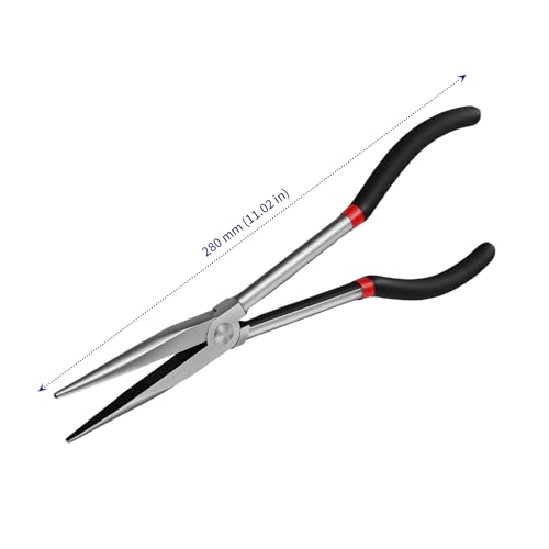 SOUJAP 6 PCS 11 inch Needle Nose Pliers, Steel Straight Extended Long Reach Nose Pliers for Narrow Space, Mechanics, Black