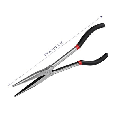 SOUJAP 6 PCS 11 inch Needle Nose Pliers, Steel Straight Extended Long Reach Nose Pliers for Narrow Space, Mechanics, Black