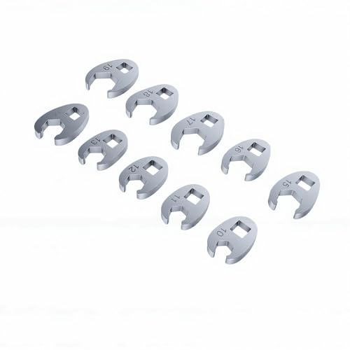 Aramox Crows Foot Wrench Set, 45 Steel Flare Nut Wrench Kit, 10 Piece 3 8 Inch Drive 10 19mm for Brake Fuel Hydraulic Line Automotive Tight Spaces