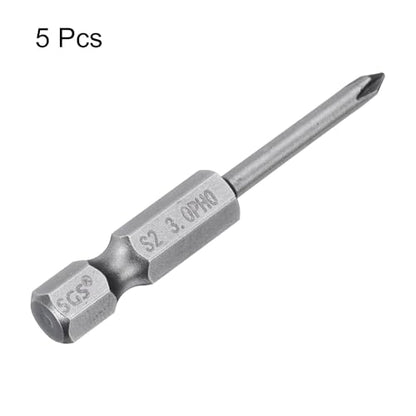 HARFINGTON 5pcs #0 Phillips Screwdriver Bit PH0 1/4" Hex Shank 2" (50mm) Long Magnetic S2 Steel Industrial Grade Screw Driver Bit Cross Head Electric Drill Bits 0.118" (3mm) Rod - size: PH0 x 50mm x 3mm