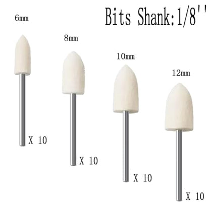40 Pcs Bullet Shape Wool Polishing Bits - 1/8'' Shank Wool Felt Buffing Polishing Cone Kits for Dremel Rotary Tools (6mm/8mm/10mm/12mm) - style: 40 Pc Bullet Shape Wool Polishing Bits