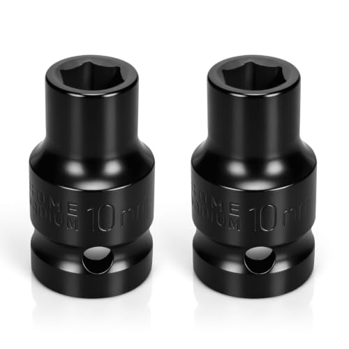 2PCS 10mm Impact Socket 1/2" Drive, 6 Point Metric Shallow Socket, CR-V Steel Heavy Duty Impact Wrench Socket for Automotive Repair - size: 10mm