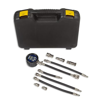 Mityvac MV5532 Digital Gasoline Compression Test Kit, Up to 12 Cylinders, Backlit LC Display, 9V Battery, Oil-Resistant Gauge with Rubber Boot, Displays PSI, Bar and kPa, Custom-Molded Case