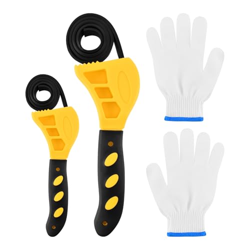 2-Pack Rubber Strap Wrench, Adjustable Wrench Set Diameter 6" and 8", Oil Filter Wrench Blet Jar Opener for Plumbing, Water Filter, Sink Drain & Tub Drain Removal(COLOR:Yellow)