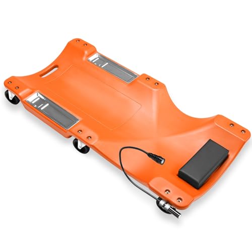 Auto Dynasty 40 Inches Mechanic Creeper, Automotive Garage Repair Low Profile Under Car Rolling Creeper with LED Light and Padded Headrest, Plastic, Orange - color: Orange, size: 40" L (w/LED Light)
