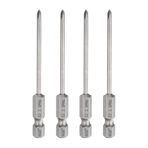 HARFINGTON 4pcs #0 Phillips Screwdriver Bit PH0 1/4" Hex Shank 3" (75mm) Long 0.1" Rod Magnetic Cross Head Drill Bits S2 Steel Industrial Screw Driver for Electric Power Tools, Gray - size: PH0 x 3" x 0.1"