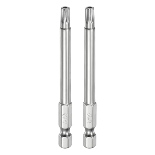 HARFINGTON 2pcs T27 Security Torx Bit 1/4" Hex Shank 3" Long S2 Steel Magnetic Tamper Resistant Star Bits Screwdriver Torx Head with Hole for Driver Drill Bits Remove Fastening Screws - size: T27